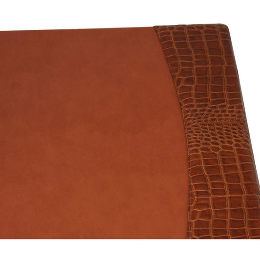 Protacini Cognac Brown Italian Patent Leather 34" x 20" Side-Rail Desk Pad - Rectangular - 34" Width - Italian Leather, Velveteen - Cognac Brown