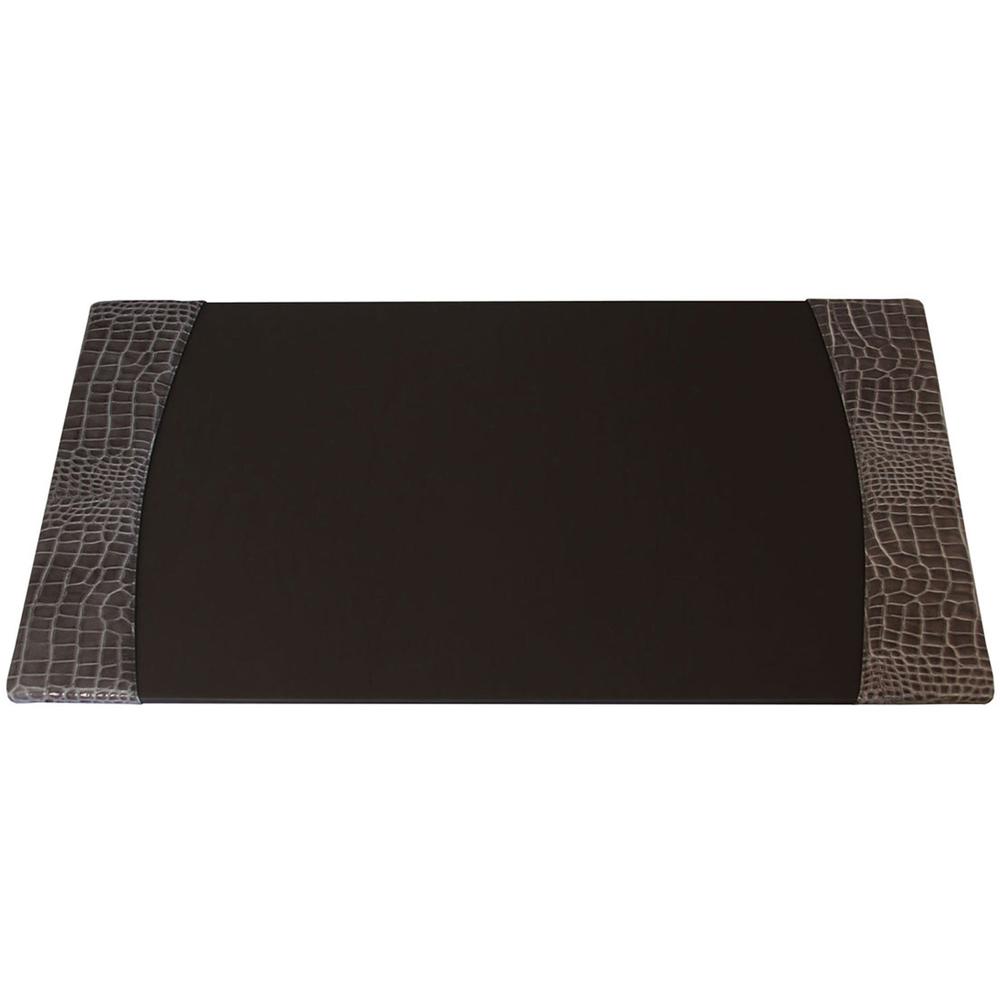 Protacini Castlerock Gray Italian Patent Leather 34" x 20" Side-Rail Desk Pad - Rectangular - 34" Width - Italian Leather, Velveteen - Castlerock Gray