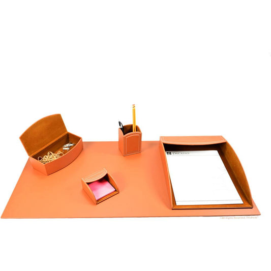 Dacasso 5-piece Home/Office Leather Desk Accessory Set - Velveteen, PU Leather - Tan - 1 Each