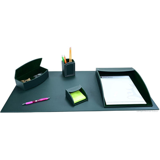 Dacasso 5-piece Home/Office Leather Desk Accessory Set - Velveteen, PU Leather - Forest Green - 1 Each