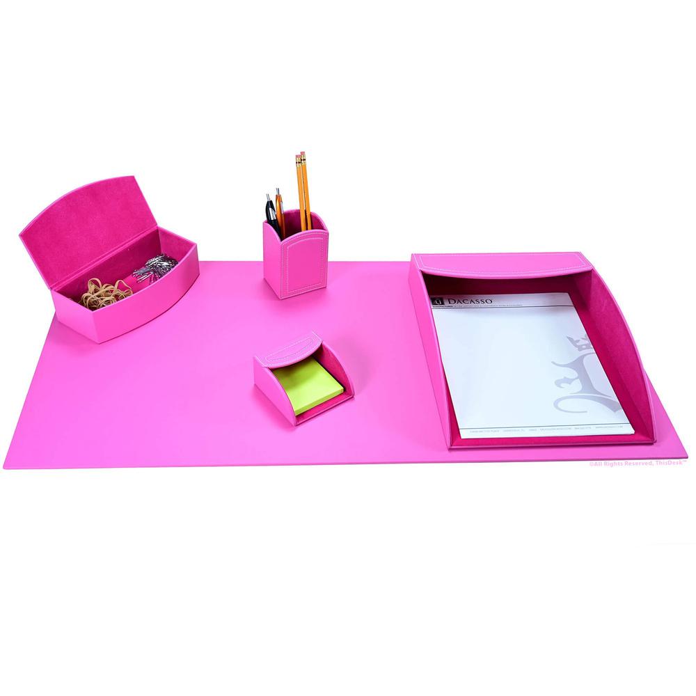 Dacasso 5-piece Home/Office Leather Desk Accessory Set - Velveteen, PU Leather - Pink - 1 Each