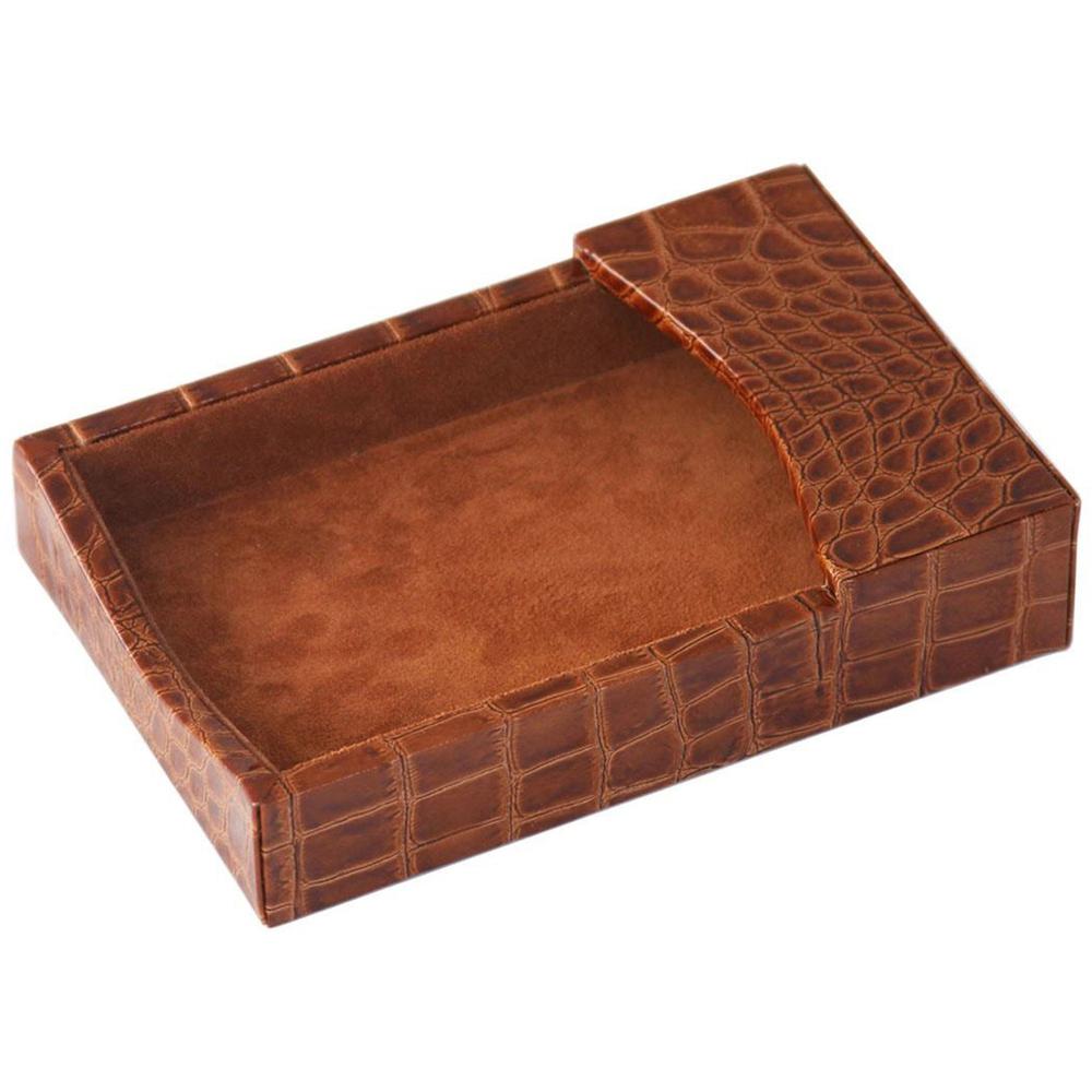 Protacini Cognac Brown Italian Patent Leather 4" x 6" Memo Holder - 4" x 6" x - Italian Leather, Suede - 1 Each - Cognac Brown