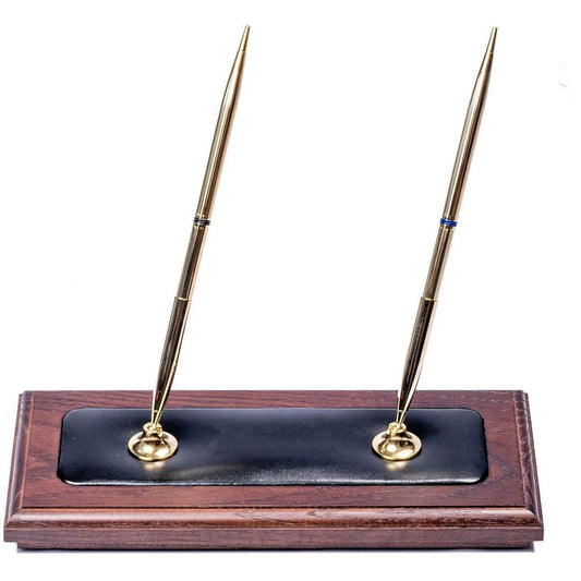 Dacasso Walnut & Leather Pen Stand - Leather, Wood, Rubber - 1 Each - Black, Walnut