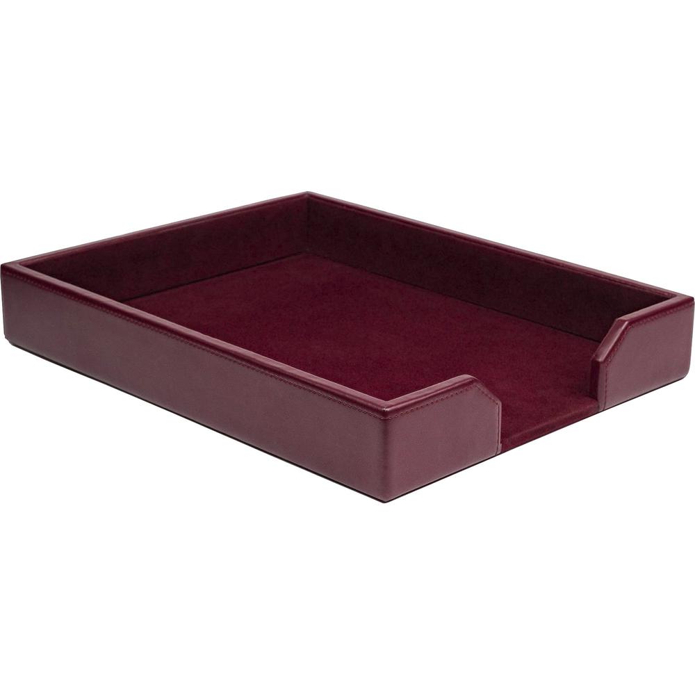 Dacasso Bonded Leather Letter Tray - Desktop - Burgundy - Bonded Leather, Felt, Velveteen - 1 Each