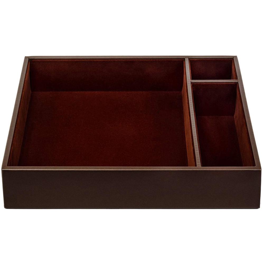 Dacasso Leather Conference Room Organizer Tray - 8 x Writing Pad - 3 Compartment(s)Desktop - Chocolate Brown - Top Grain Leather, Velveteen - 1 Each