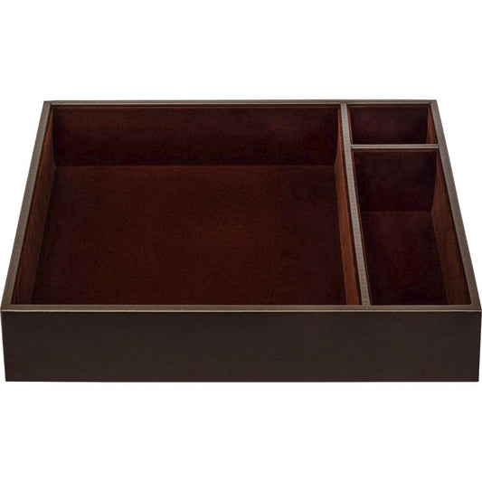 Dacasso Leatherette Conference Room Organizer Tray - 8 x Writing Pad - 3 Compartment(s)Desktop - Chocolate Brown - Leatherette, Velveteen - 1 Each