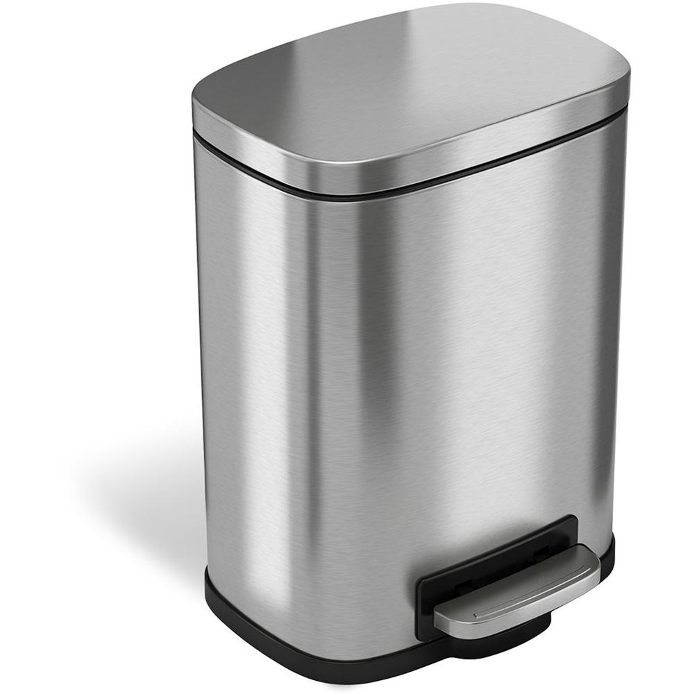 HLS Commercial Stainless Steel Soft Step Trash Can - 1.50 gal Capacity - Fire Resistant - Smooth, Pedal Control, Fingerprint Resistant, Smudge Resistant, Lid Locked, Rubber Feet, Handle, Non-skid, Rem