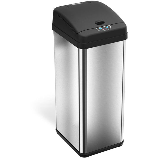 HLS Commercial 13-Gallon Sensor Trash Can - Hinged Lid - 13 gal Capacity - Rectangular - Touchless - Vented, Mobility, Handle, Easy to Clean, Fingerprint Resistant, Sensor, Smudge Resistant, Bacteria