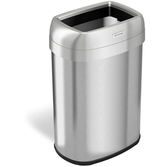 HLS Commercial Stainless Steel Open Top Trash Can - 13 gal Capacity - Elliptical - Manual - Heavy Duty, Fingerprint Resistant, Bacteria Resistant, Vented, Handle, Easy to Clean - 24.3" Height x 11.5"