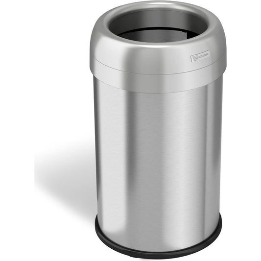 HLS Commercial Stainless Steel Open Top Trash Can - 13 gal Capacity - Round - Manual - Heavy Duty, Fingerprint Resistant, Bacteria Resistant, Vented, Handle, Easy to Clean - 24.5" Height x 14.3" Width