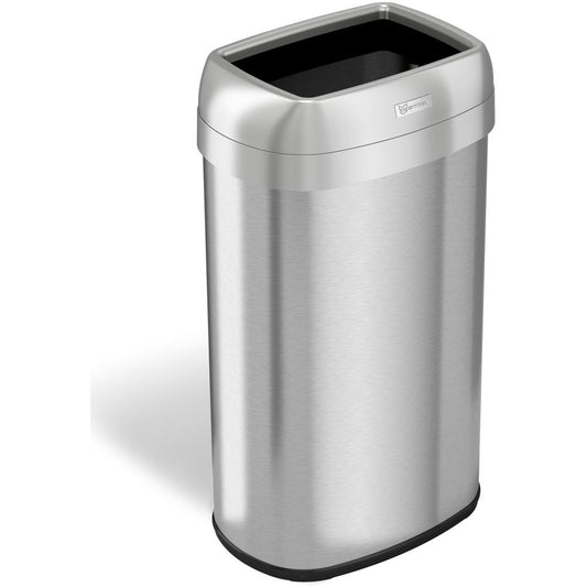 HLS Commercial Stainless Steel Open Top Trash Can - 16 gal Capacity - Elliptical - Manual - Heavy Duty, Fingerprint Resistant, Bacteria Resistant, Vented, Handle, Easy to Clean - 28.5" Height x 11.5"