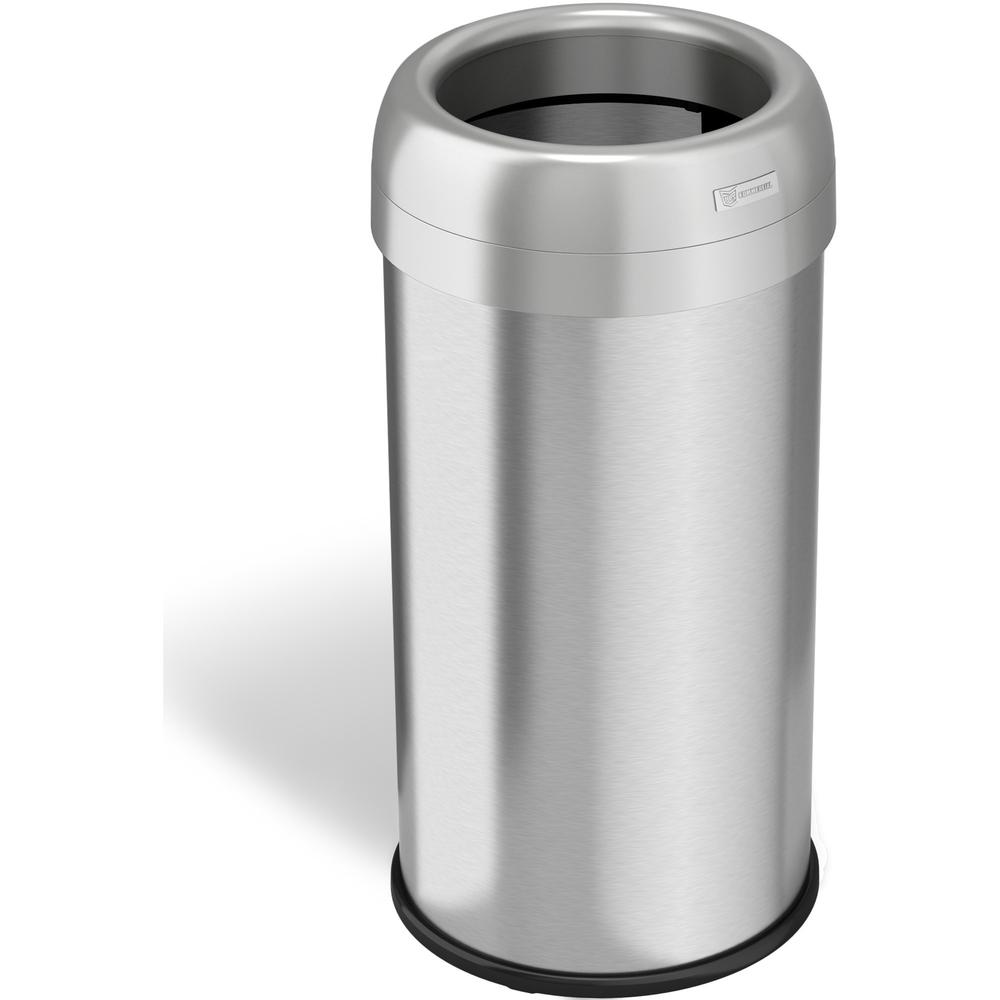 HLS Commercial Stainless Steel Open Top Trash Can - 16 gal Capacity - Round - Manual - Heavy Duty, Fingerprint Resistant, Bacteria Resistant, Vented, Handle, Easy to Clean - 28.3" Height x 14.3" Width