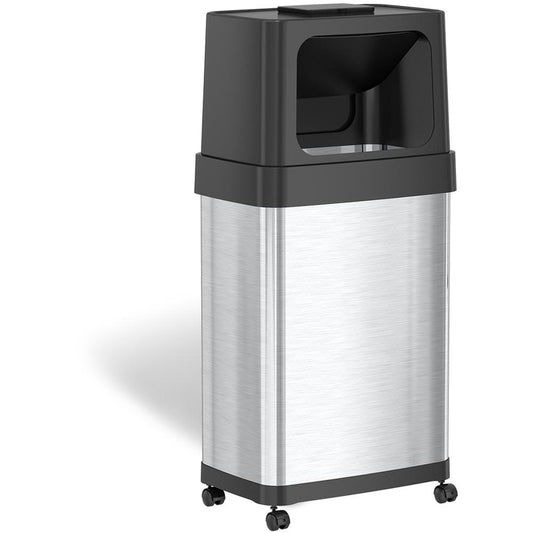 HLS Commercial Dual Push Door Odor Control Trash Can - Push Door Opening - 18 gal Capacity - Rectangular - Rolling - Wheels, Fingerprint Proof, Smudge Resistant, Mobility - 34.3" Height x 11" Width x