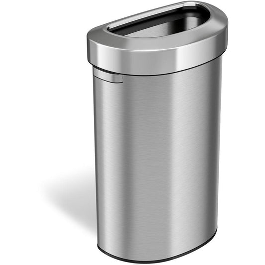 HLS Commercial Semi-Round Open Top Trash Can - 23 gal Capacity - Half-round - Fingerprint Proof, Smudge Resistant, Durable, Handle - 33" Height x 12.4" Width x 19.8" Depth - Stainless Steel - Silver -