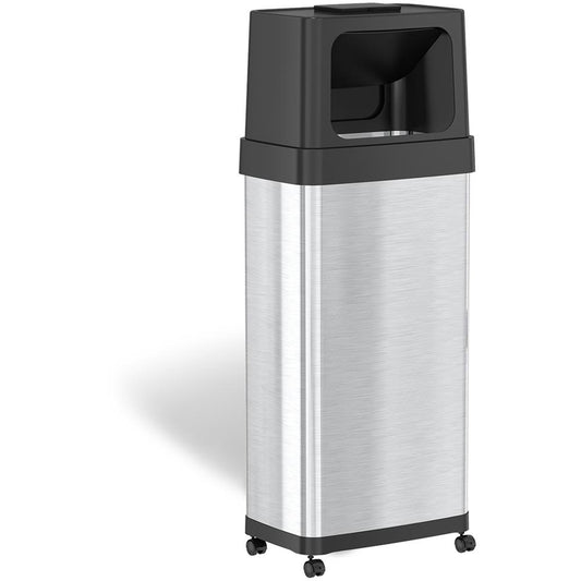 HLS Commercial Dual Push Door Odor Control Trash Can - Push Door Opening - 24 gal Capacity - Rectangular - Rolling - Wheels, Fingerprint Proof, Smudge Resistant, Mobility - 42.2" Height x 11" Width x