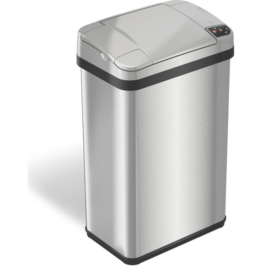 HLS Commercial Stainless Steel Sensor Trash Can - 4 gal Capacity - Rectangular - Touchless - Sensor, Fingerprint Resistant - 17.9" Height x 10.3" Width - Stainless Steel, ABS Plastic - Gray - 1 Each