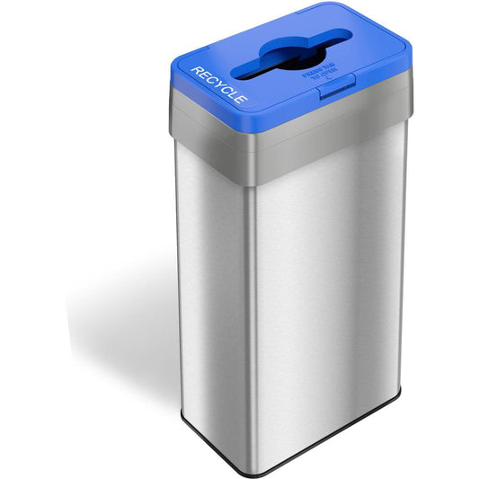 HLS Commercial Rectangular Open Top Recycle Bin/Lid - Push Button Opening - 21 gal Capacity - Rectangular - Smudge Resistant, Fingerprint Proof, Easy to Clean, Recyclable - 34" Height x 10.3" Width x