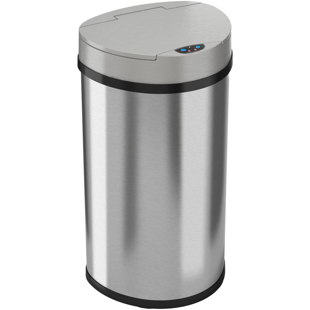 HLS Commercial 13-Gallon Semi-Round Sensor Trash Can - Hinged Lid - 13 gal Capacity - Semicircular - Touchless - Sensor, Bacteria Resistant, Vented, Handle, Mobility, Fingerprint Resistant, Smudge Res