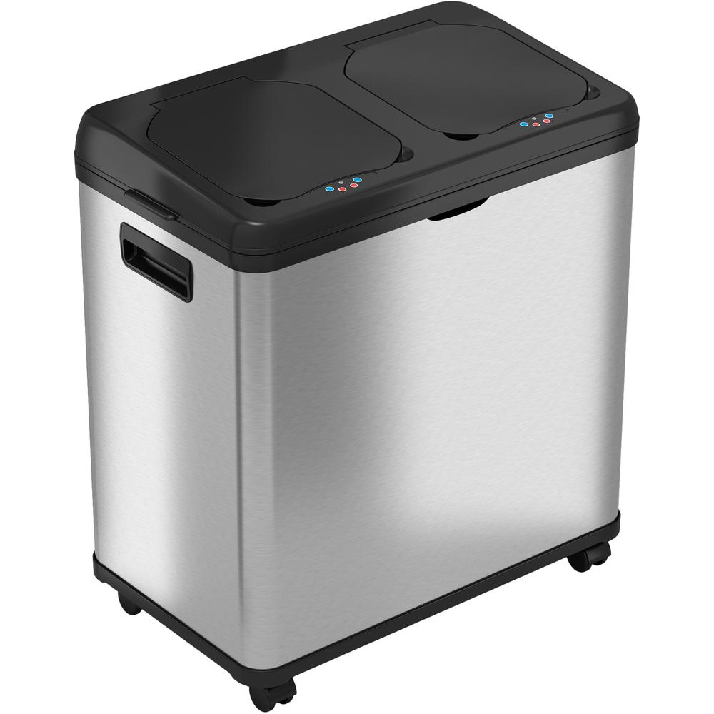 HLS Commercial 16-Gallon Combo Sensor Trash Can - Multi-compartment - 16 gal Capacity - Rectangular - Touchless - Sensor, Wheels, Durable, Handle, Fingerprint Resistant, Smudge Resistant, Easy to Clea