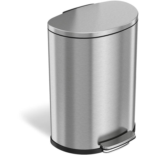 HLS Commercial 13-gallon Soft Step Trash Can - 13 gal Capacity - Half-round - Smooth, Foot Pedal, Fingerprint Proof, Removable Inner Bin, Durable - 26.4" Height x 19.8" Width - Stainless Steel, Plasti