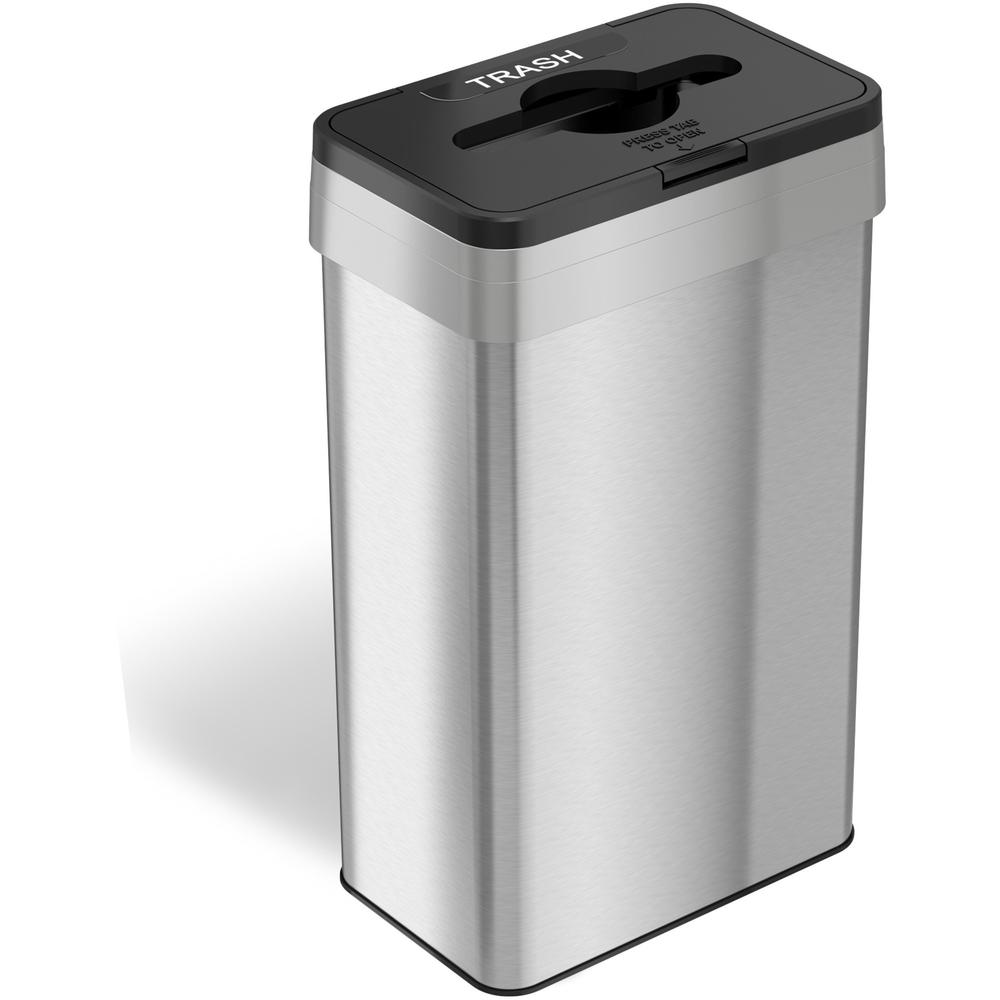 HLS Commercial 21-Gallon Rectangular Open Trash Can - Push Button Opening - 21 gal Capacity - Rectangular - Fingerprint Proof, Smudge Resistant, Easy to Clean - 34" Height x 10.3" Width x 16" Depth -