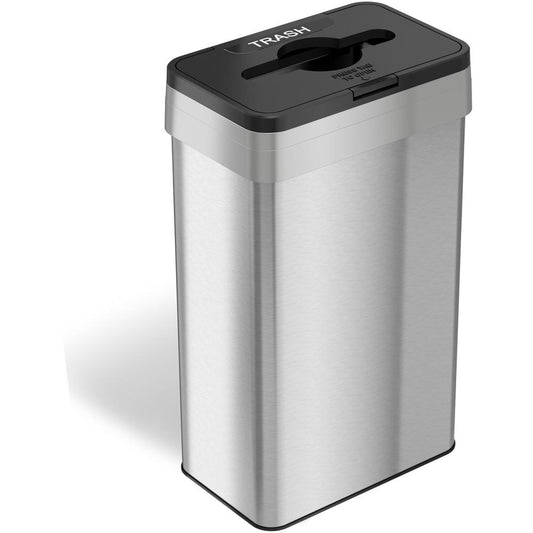 HLS Commercial 21-Gallon Rectangular Open Trash Can - Push Button Opening - 21 gal Capacity - Rectangular - Fingerprint Proof, Smudge Resistant, Easy to Clean - 34" Height x 10.3" Width x 16" Depth -