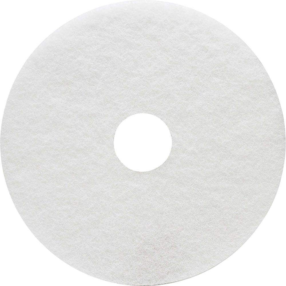 Genuine Joe Floor Cleaner Pad - 5/Carton - Round x 16" Diameter - Scrubbing, Cleaning - 350 rpm to 800 rpm Speed Supported - Resilient, Flexible - White