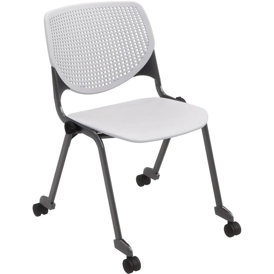 KFI Stacking Chair - Light Gray Polypropylene Seat - Light Gray Polypropylene Back - Powder Coated Black Steel Frame - Four-legged Base - 1 Each