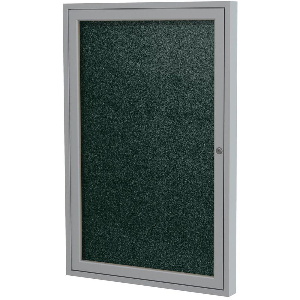 Ghent 1 Door Enclosed Vinyl Bulletin Board with Satin Frame - 24" Height x 18" Width - Ebony Vinyl Surface - Weather Resistant, Water Resistant, Damage Resistant, Tackable, Lockable, Durable, Self-hea