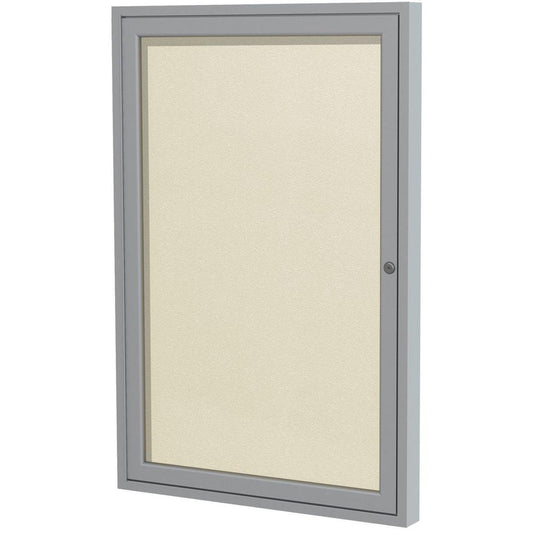 Ghent 1 Door Enclosed Vinyl Bulletin Board with Satin Frame - 24" Height x 18" Width - Ivory Vinyl Surface - Weather Resistant, Water Resistant, Damage Resistant, Tackable, Lockable, Durable, Self-hea