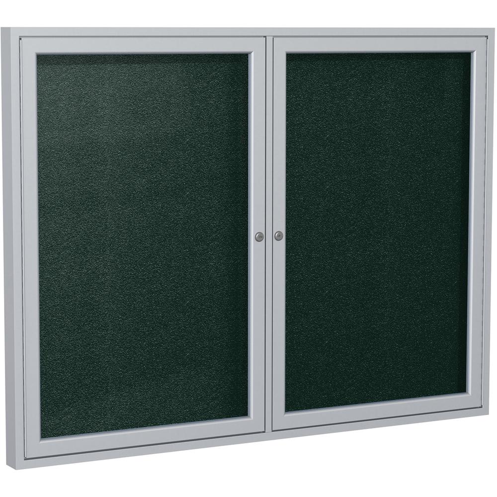 Ghent 36"x48" 2-Door Satin Aluminum Frame Enclosed Vinyl Bulletin Board - Ebony