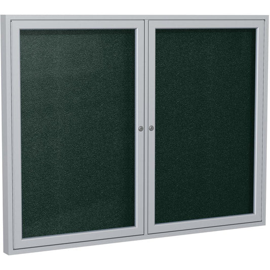 Ghent 36"x48" 2-Door Satin Aluminum Frame Enclosed Vinyl Bulletin Board - Ebony