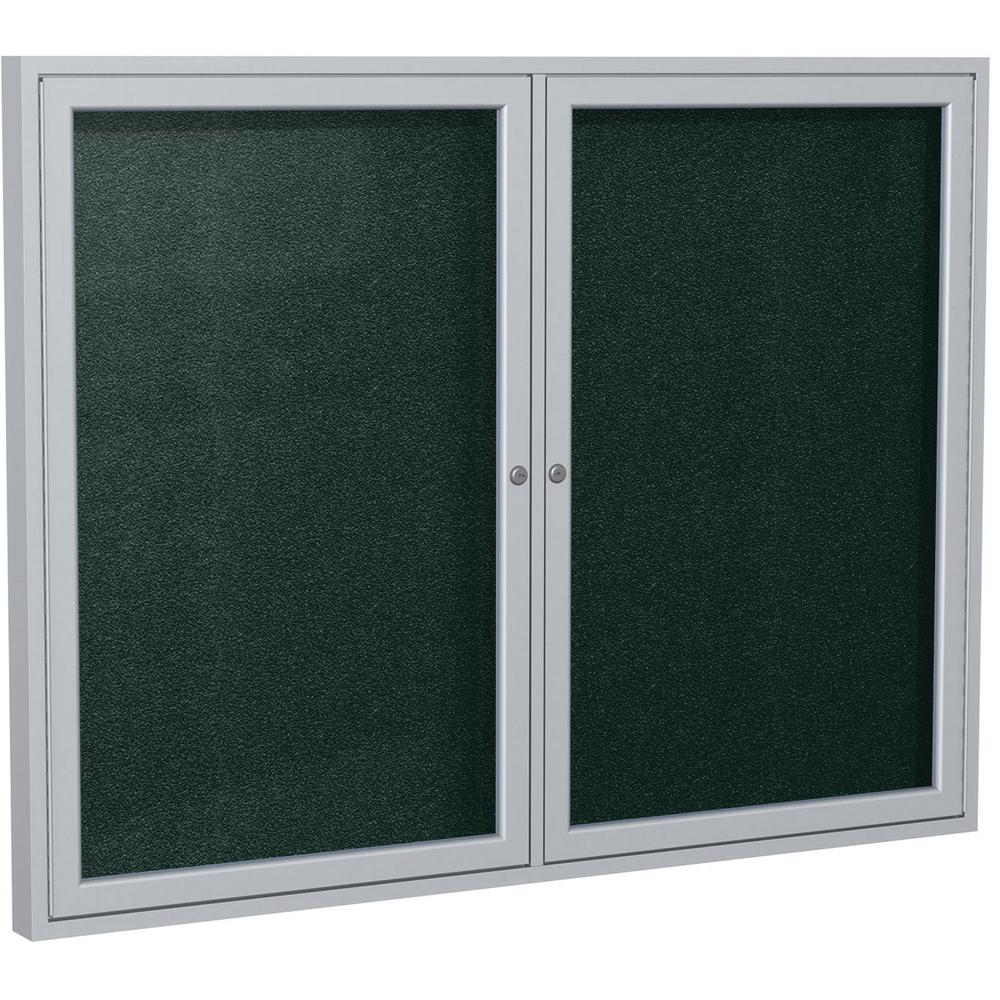 Ghent 48"x60" 2-Door Satin Aluminum Frame Enclosed Vinyl Bulletin Board - Ebony