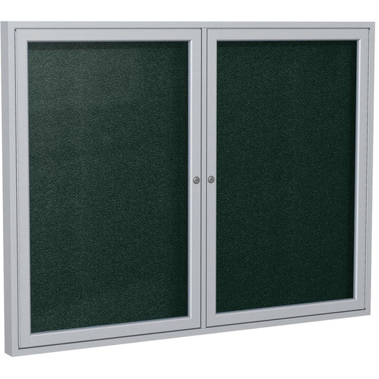 Ghent 48"x60" 2-Door Satin Aluminum Frame Enclosed Vinyl Bulletin Board - Ebony