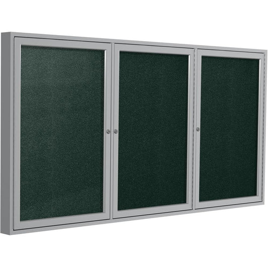 Ghent 48"x72" 3-Door Satin Aluminum Frame Enclosed Vinyl Bulletin Board - Ebony