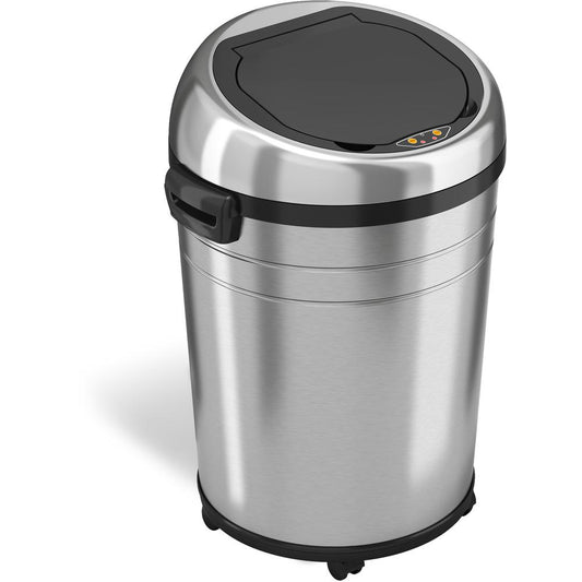 HLS Commercial XL Round Stainless Sensor Trash Can - 18 gal Capacity - Round - Touchless - Sensor, Bacteria Resistant, Caster, Mobility, Smudge Resistant, Easy to Clean, Vented - 32.6" Height x 17.5"