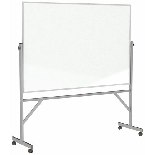 Ghent Traditional Reversible Mobile Magnetic Board - 96" (8 ft) Width x 48" (4 ft) Height - White Porcelain Surface - Aluminum Frame - Magnetic - Eraser Included - Assembly Required - 1 Each