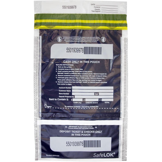 ControlTek SafeLOK VT Tamper-Evident Deposit Bags - 10" Width x 15" Length - Seal Closure - Clear - 100/Pack - Bill, Deposit, Cash, Deposit Slip, Check