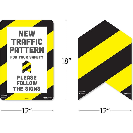 Tabbies NEW TRAFFIC PATTERN Wall Sign Decals - 7 / Carton - 18" Width x 12" Height - Oval Shape - Repositionable, Pressure Sensitive, Tear Resistant, Removable, Anti-slip - Vinyl - Black, Yellow