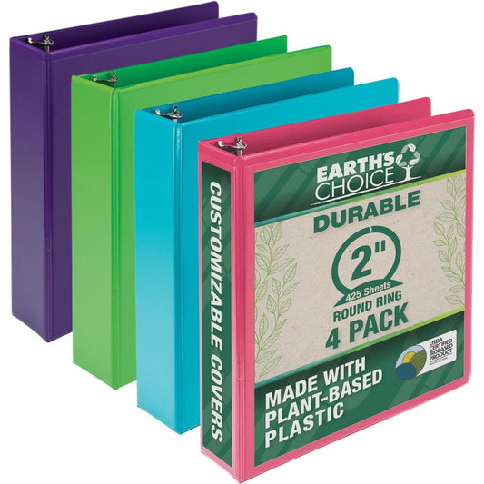 Samsill Earthchoice Durable View Binder - 2" Binder Capacity - Letter - 8 1/2" x 11" Sheet Size - 425 Sheet Capacity - 2" Ring - 3 x Round Ring Fastener(s) - 2 Internal Pocket(s) - Chipboard - Assorte