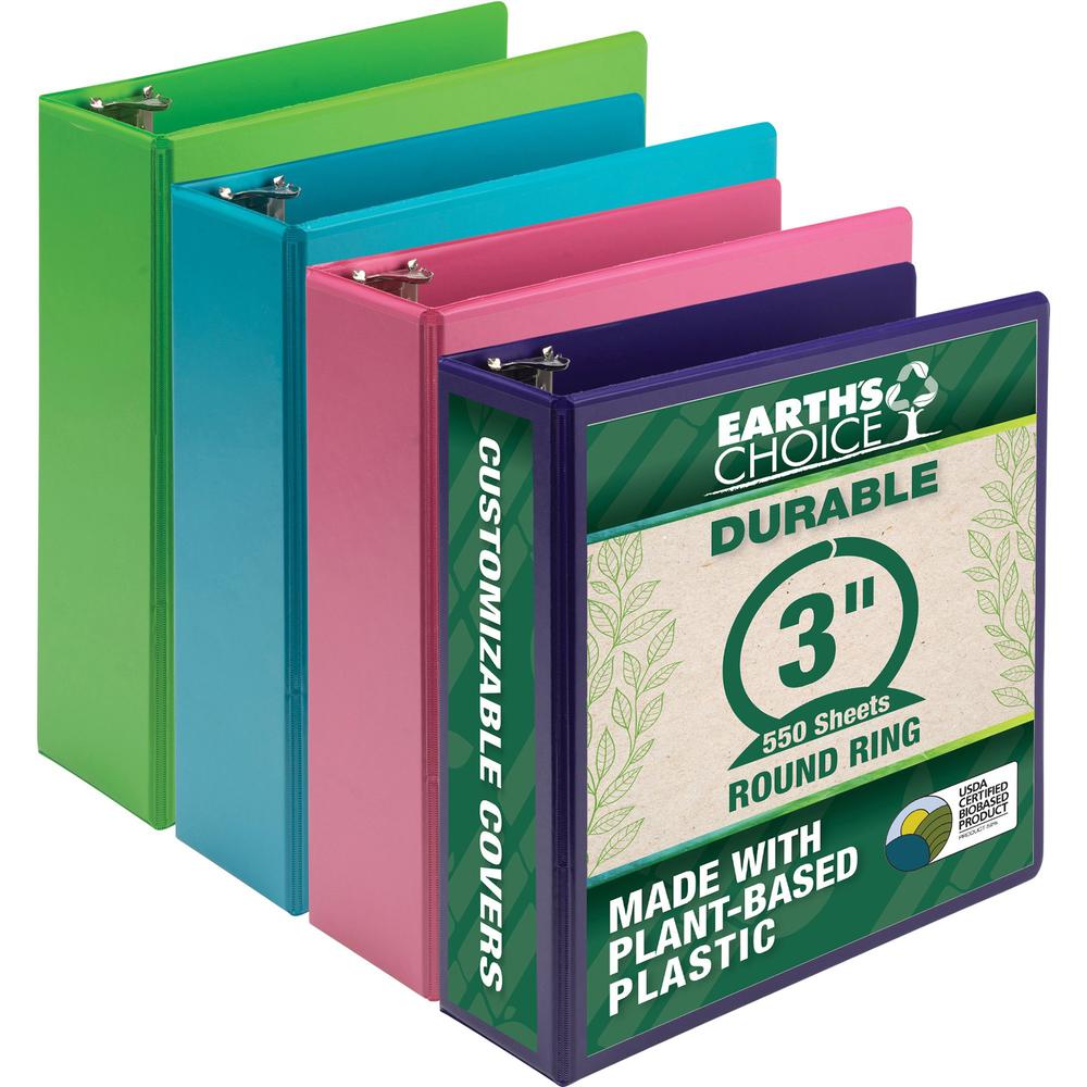 Samsill Earthchoice Durable View Binder - 3" Binder Capacity - Letter - 8 1/2" x 11" Sheet Size - 550 Sheet Capacity - 3" Ring - 3 x Round Ring Fastener(s) - 2 Internal Pocket(s) - Chipboard - Assorte