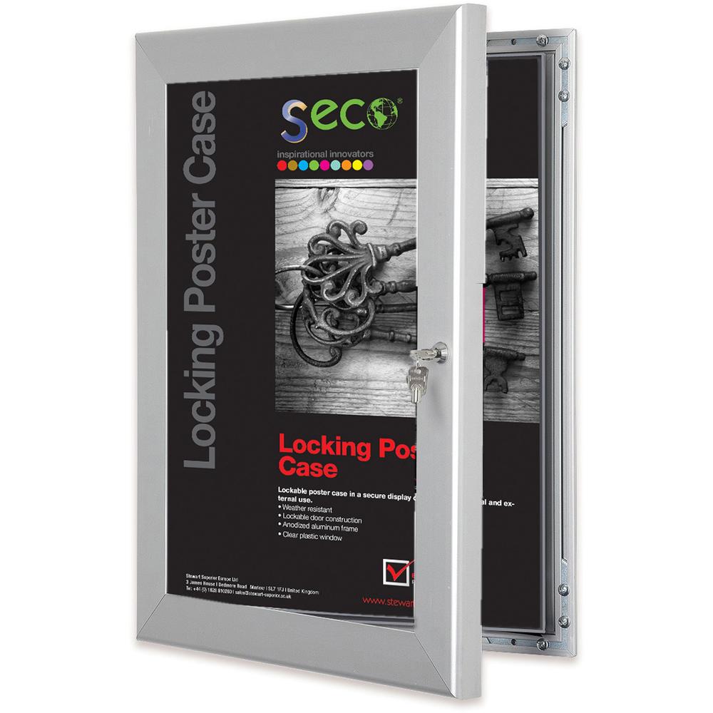 Seco Locking Poster Case - 11" x 14" Frame Size - Rectangle - Portrait, Landscape - Anodized - Weather Proof, Shatter Proof, Lockable, Rust Proof, Water Proof - 1 Each - Aluminum, Plastic, Polycarbona