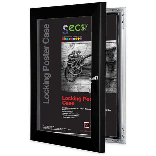 Seco Locking Poster Case - 18" x 24" Frame Size - Rectangle - Portrait, Landscape - Black - Weather Proof, Shatter Proof, Lockable, Rust Proof, Water Proof - 1 Each - Aluminum, Plastic, Polycarbonate