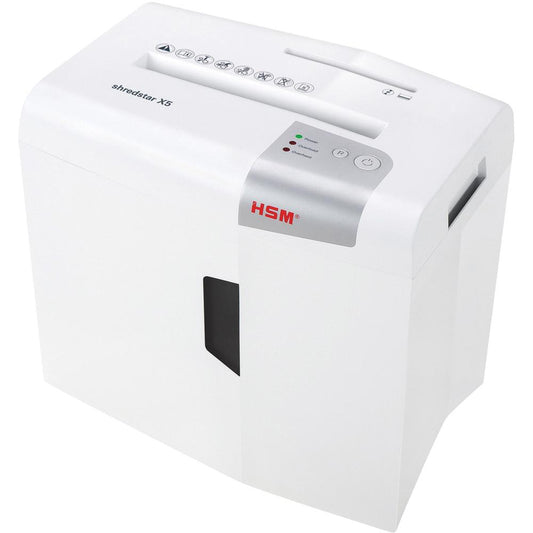 HSM Shredstar X5 Shredder - Particle Cut - 5 Per Pass - for shredding CD, DVD, Paper, Staples, Paper Clip, Credit Card - 0.188" x 1.125" Shred Size - P-4/O-1/T-2/E-2/F-1 - 8.66" Throat - 4.80 gal Wast