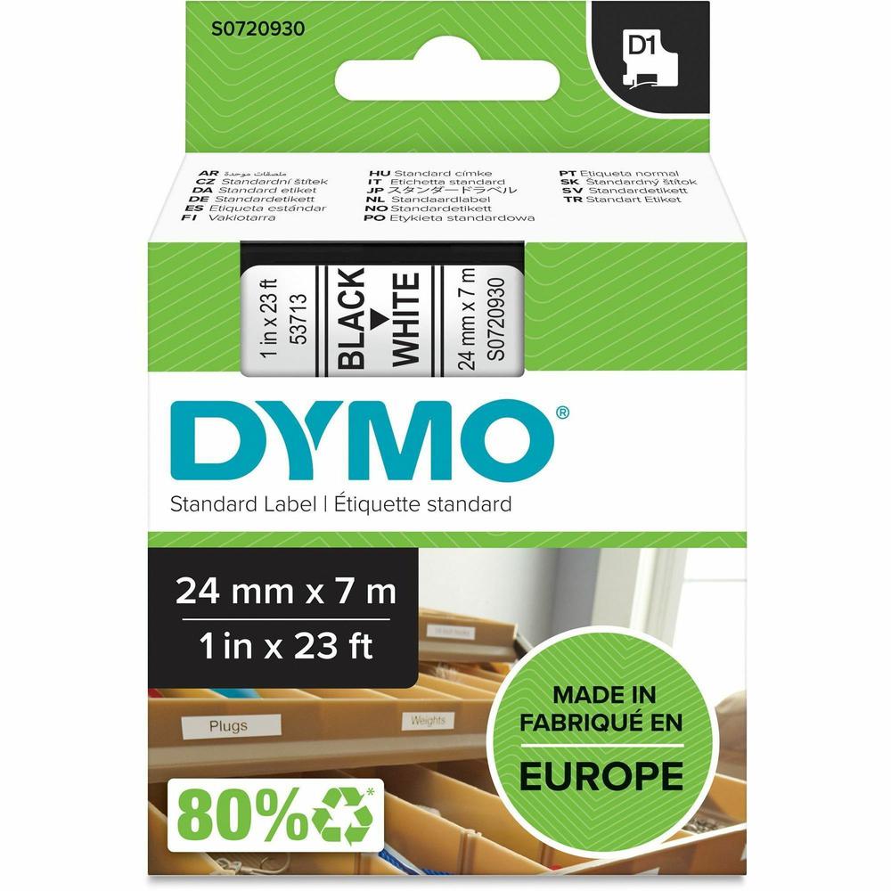 Dymo S0720930 D1 53713 Tape 24mm x 7m Black on White - 15/16" Width x 22 31/32 ft Length - Black on White - 1 Each - Easy Peel, Durable