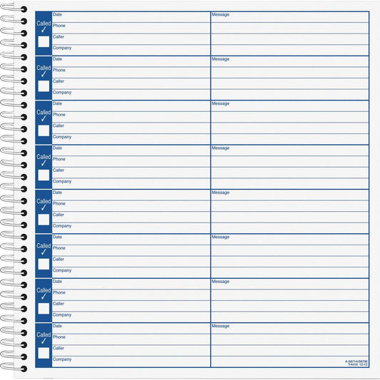 Adams Voice Mail Log Book - 60 Sheet(s) - Spiral Bound - 7.50" x 8.50" Sheet Size - 2 / Pack