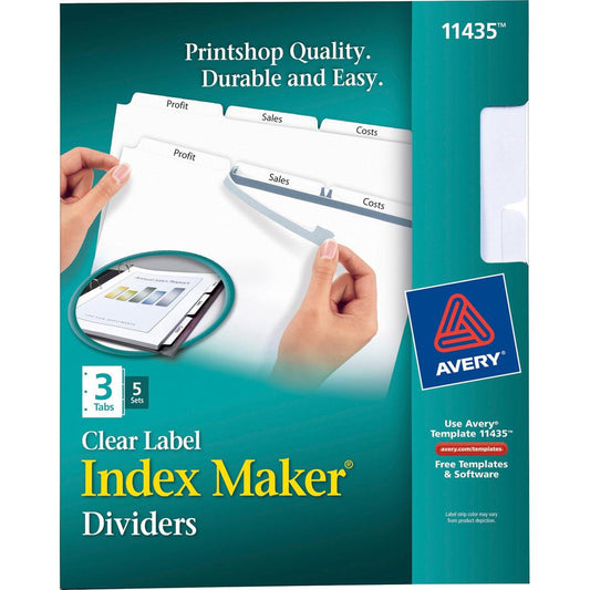 Avery&reg; Print & Apply Clear Label Dividers - Index Maker Easy Apply Label Strip - 15 x Divider(s) - 3 Blank Tab(s) - 3 Tab(s)/Set - 8.5" Divider Width x 11" Divider Length - Letter - 3 Hole Punched