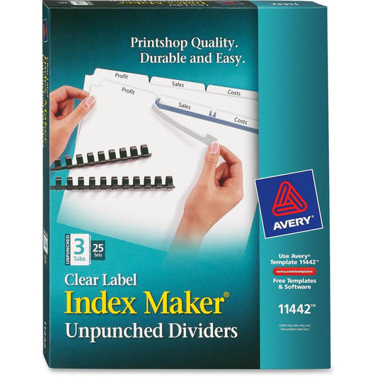 Avery&reg; Print & Apply Label Unpunched Dividers - Index Maker Easy Apply Label Strip - 75 x Divider(s) - 3 Blank Tab(s) - 3 Tab(s)/Set - 8.5" Divider Width x 11" Divider Length - Letter - White Pape