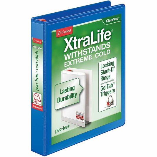 Cardinal Xtralife ClearVue Locking Slant-D Binders - 1" Binder Capacity - Letter - 8 1/2" x 11" Sheet Size - 270 Sheet Capacity - 1" Spine Width - 3 x D-Ring Fastener(s) - 2 Inside Front & Back Pocket