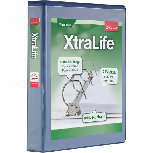 Cardinal Xtralife ClearVue Locking Slant-D Binders - 1 1/2" Binder Capacity - Letter - 8 1/2" x 11" Sheet Size - 375 Sheet Capacity - 1 3/5" Spine Width - 3 x D-Ring Fastener(s) - 2 Inside Front & Bac